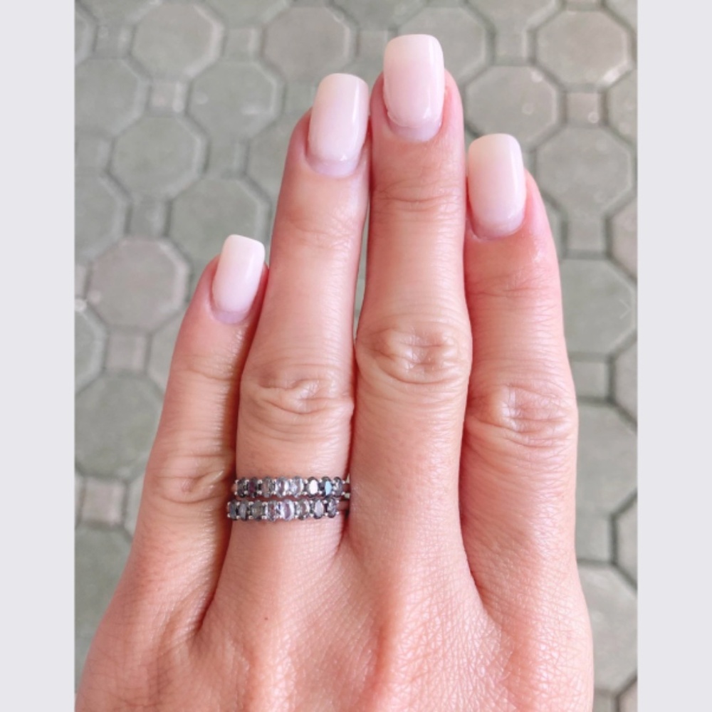 NEW Ombré Salt & Pepper Diamond Wedding Band 14K White Gold Size 6.75